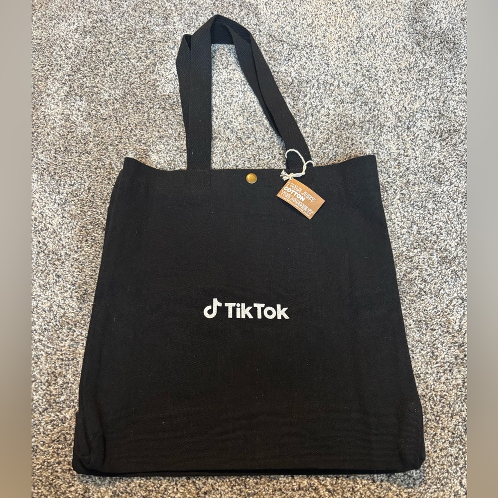 TikTok Black Canvas Tote Bag